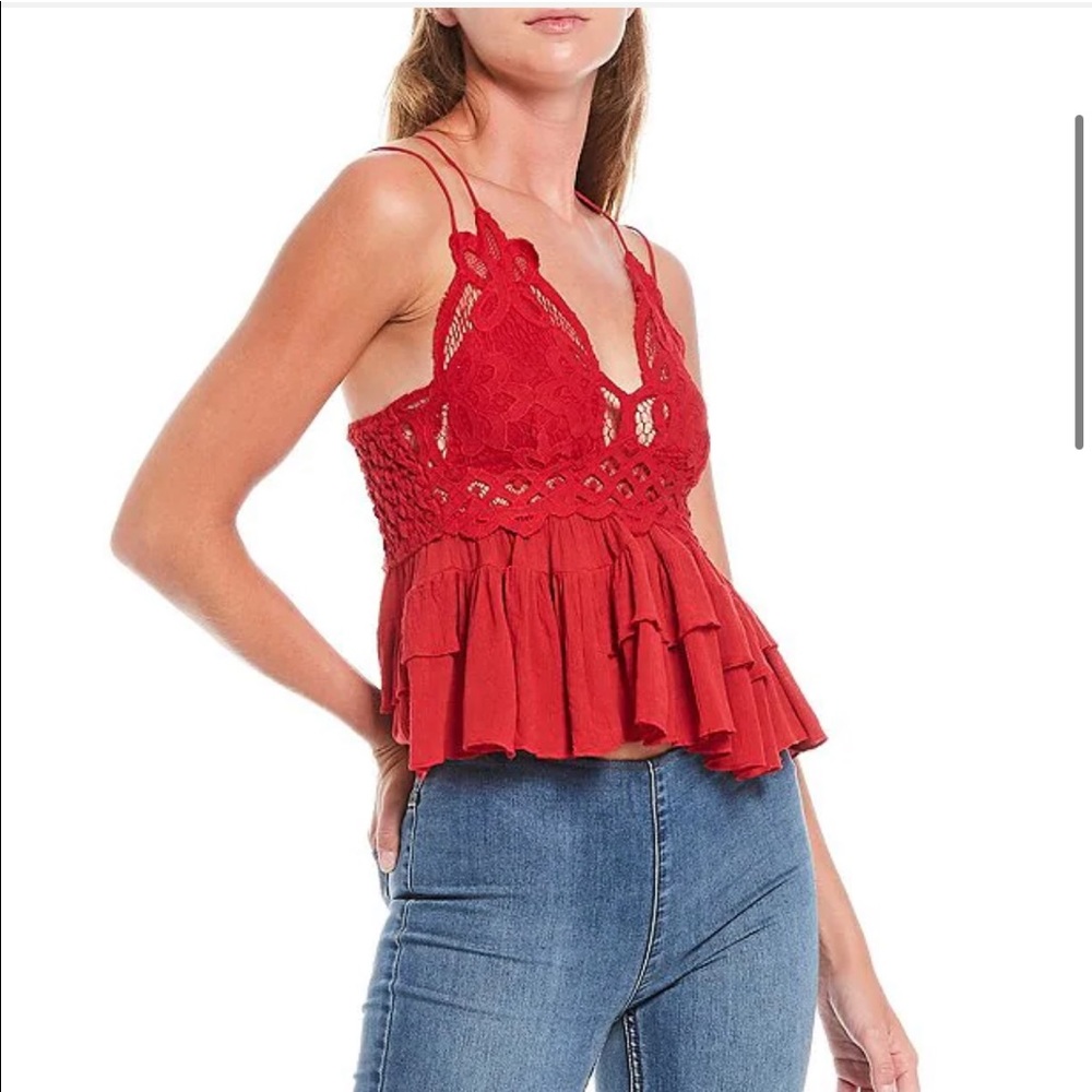 Free People Red Lace Tiered Cami Top